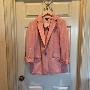 Ann Taylor Womens Blazer Jacket Pink Buttons Pockets Collar Cotton 10